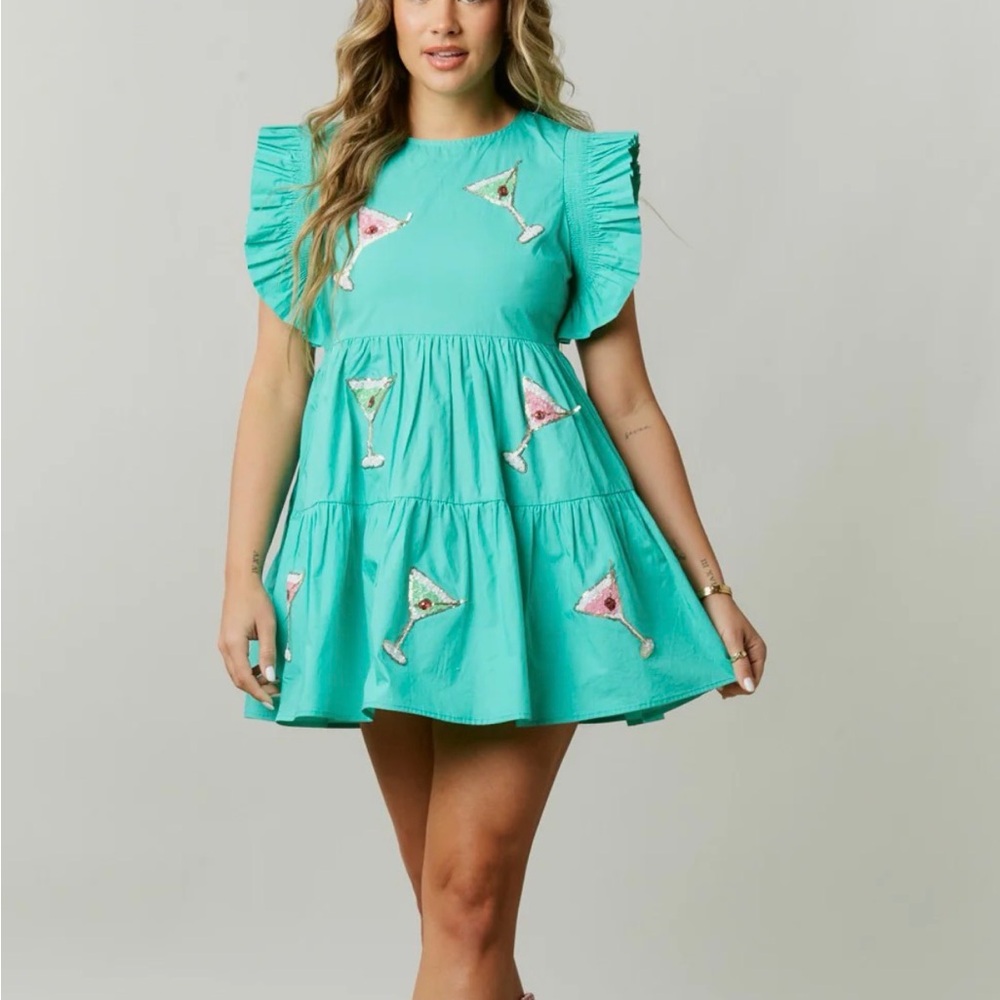 Sequin Martini Babydoll Dress - Teal